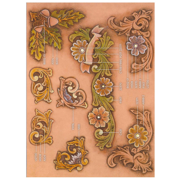 Floral Corners & Borders #1 Easy Trace Reusable Leather Tooling Pattern MakerAid® 78904-25
