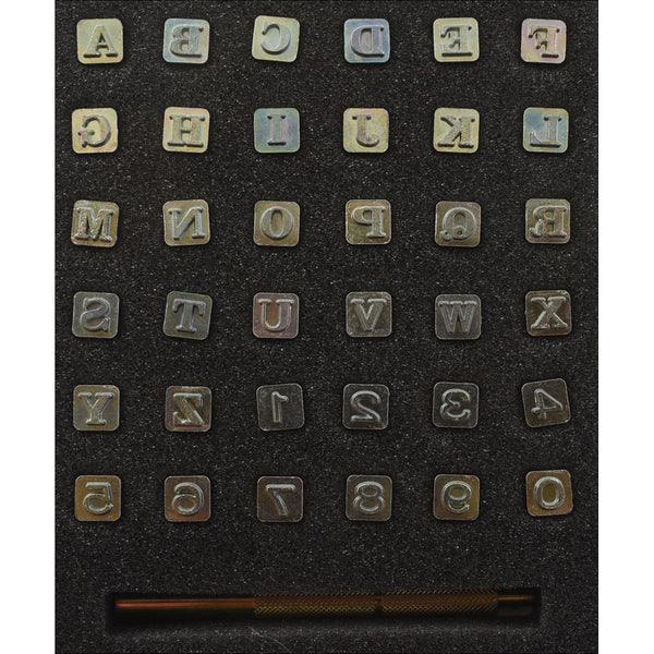 1/4 (6.4mm) Old English Font Alphabet & Number Leather Stamp Set